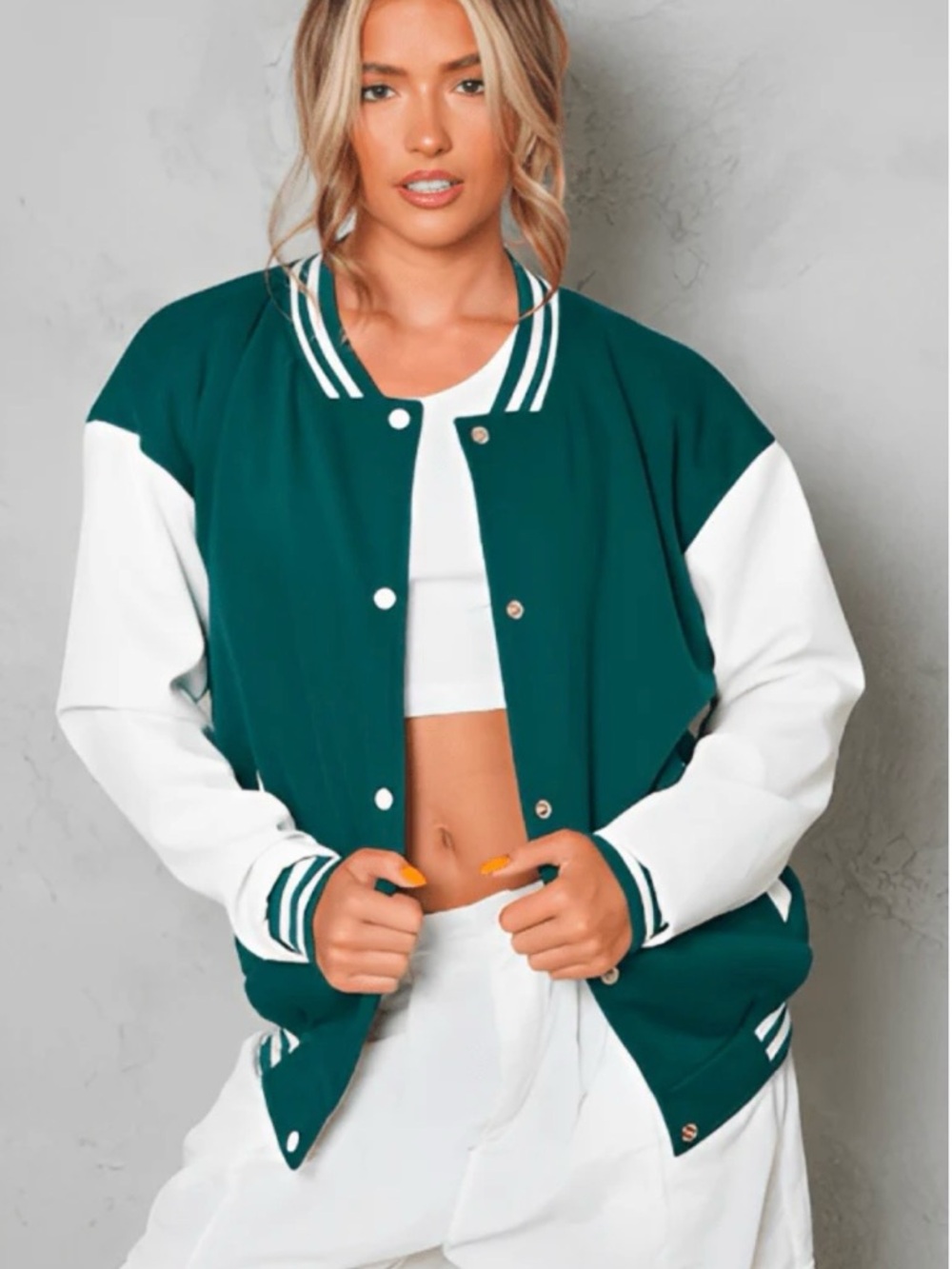 PrettyLittleThing Teal and White Varsity Jacket